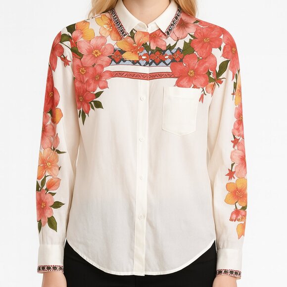 Desigual Women's Laurene Vibrant Romantic Floral Shirt Festival Boho SZ XS - Picture 1 of 10